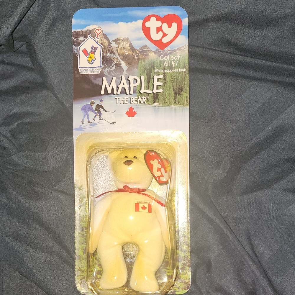Ty Maple Bear with Canadian Flag - Yellow Plush